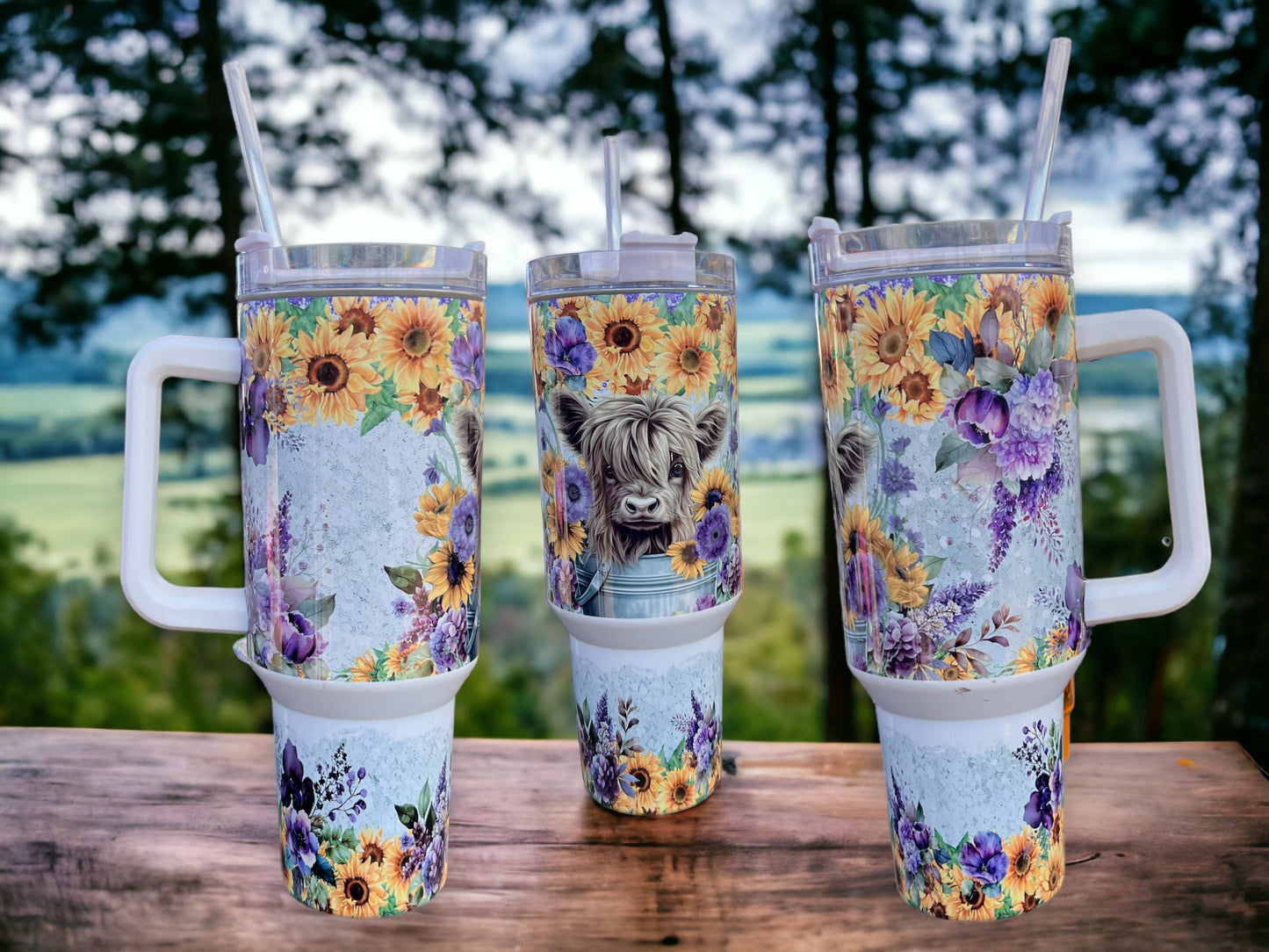 Country Cuteness – 40oz Stainless Steel Thirst Quencher with Cow in a Bucket & Flowers!