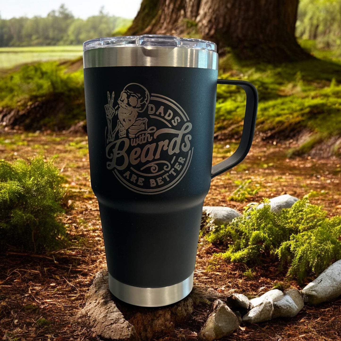 20oz Double-Walled Stainless Steel Travel Mug engraved with: Dads With Beards are Better