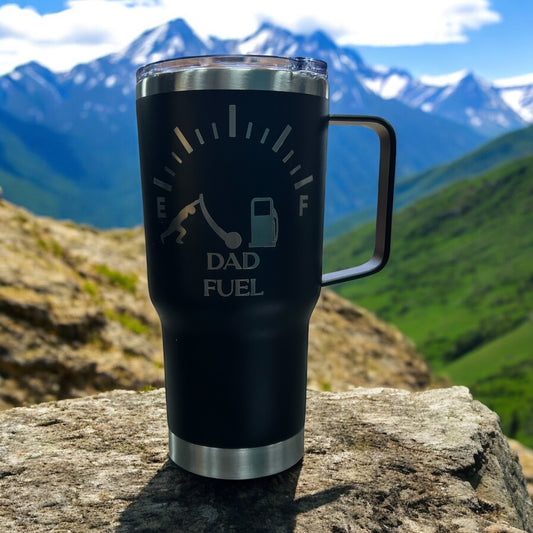 20oz Double-Walled Stainless Steel Travel Mug engraved with: Dad Fuel