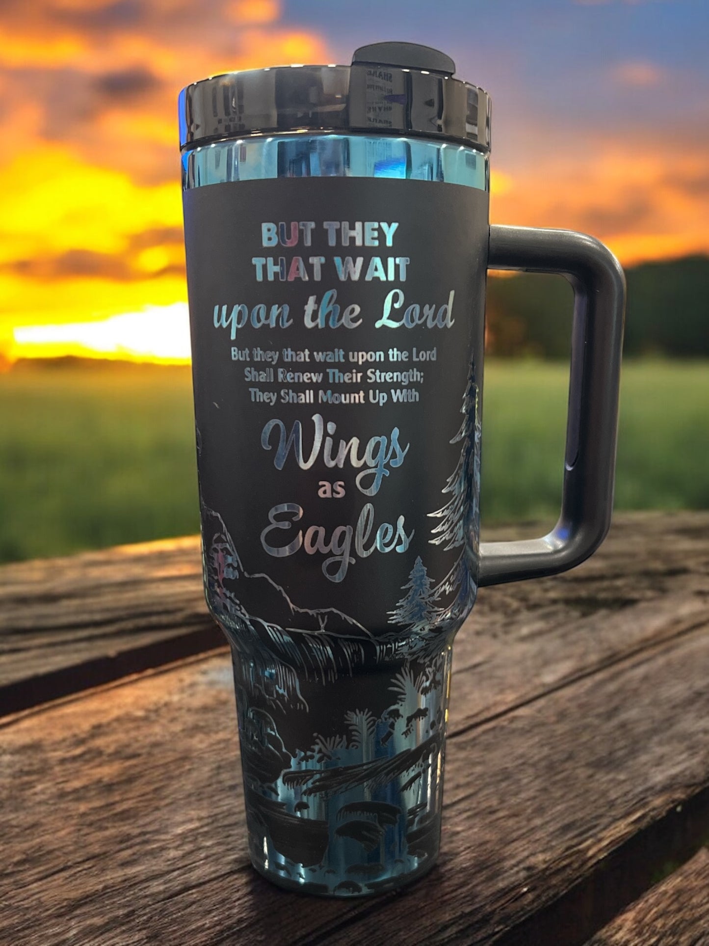 Stainless Steel 40oz Thirst Quencher Travel Cup- But they that wait upon the Lord shall renew their strength