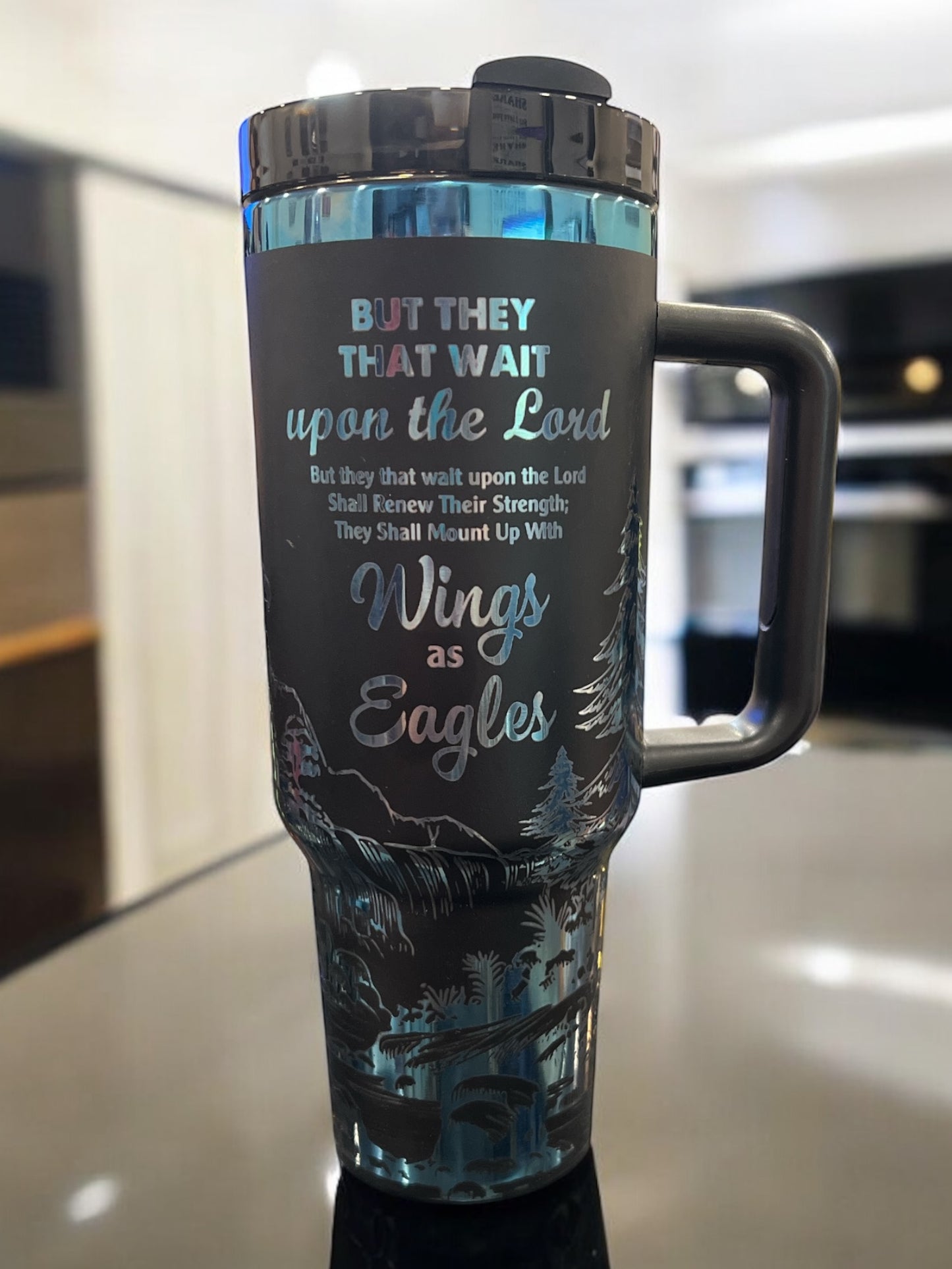 Stainless Steel 40oz Thirst Quencher Travel Cup- But they that wait upon the Lord shall renew their strength