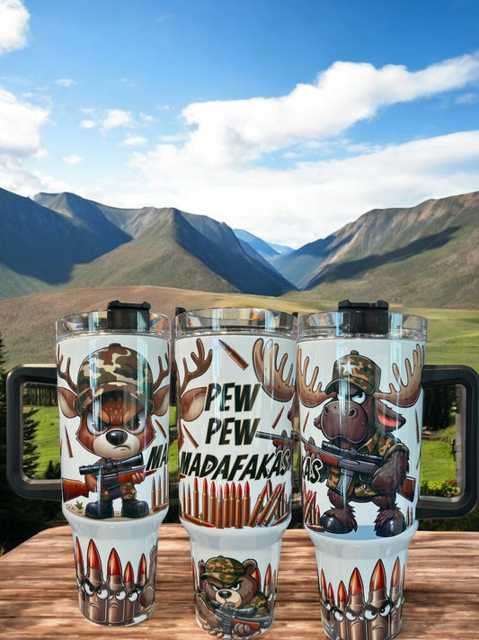 💥 PEW PEW Madafakas – 40oz Thirst Quencher Cup 🔫