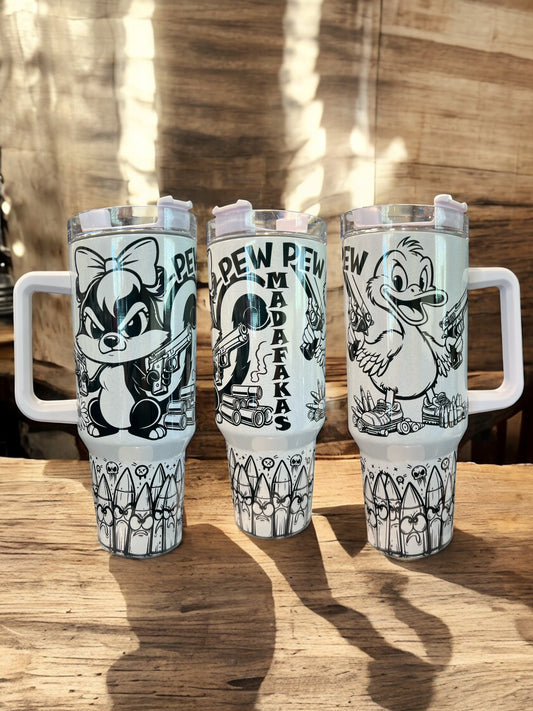 🦨🦆 Pew Pew Madafakas – 40oz Thirst Quencher Cup 💥🔫
