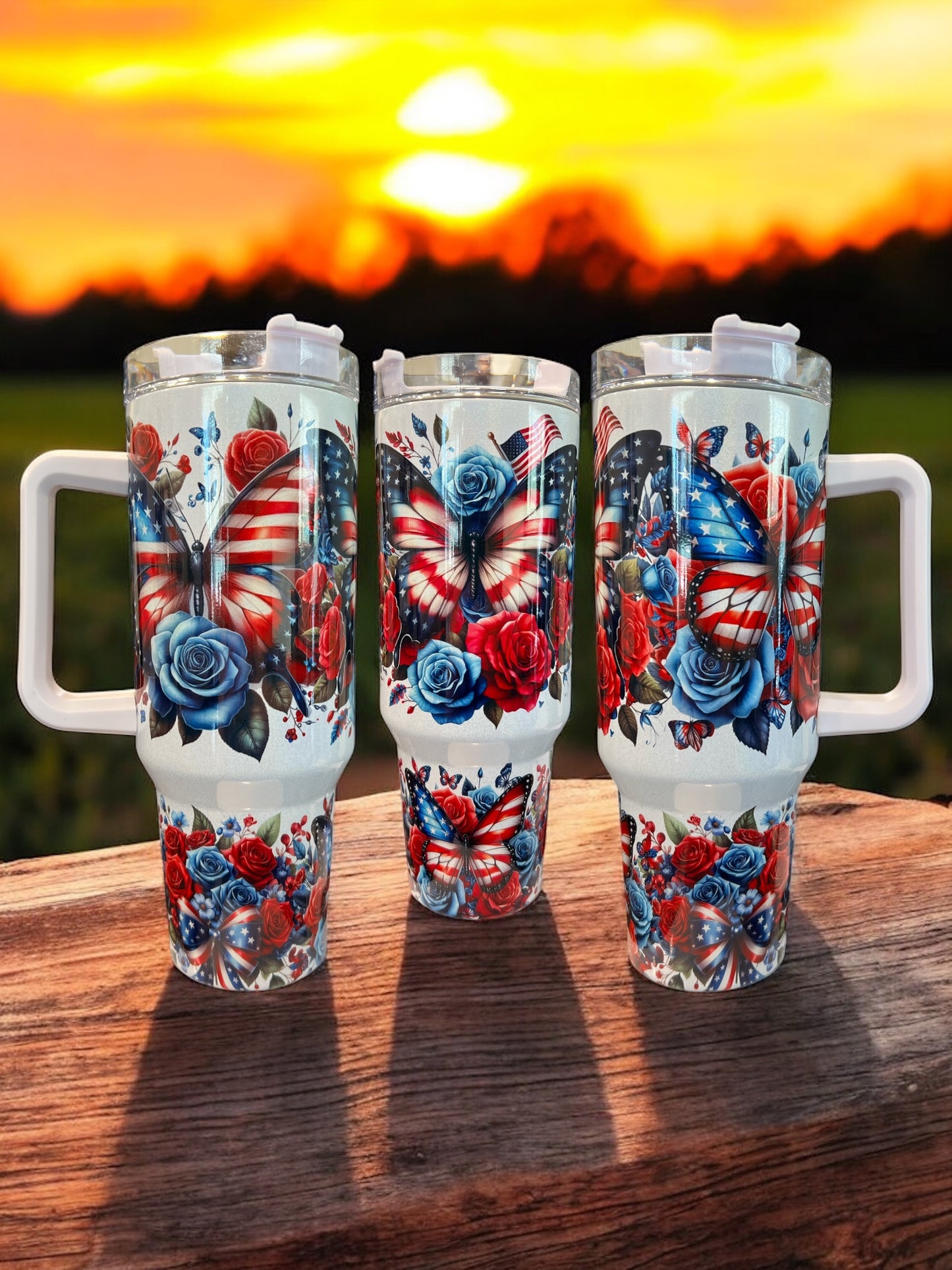 🦋 Butterfly 4Th of July Patriotic Holographic Sparkle Stainless Steel 40oz Insulated Cup Water Bottles