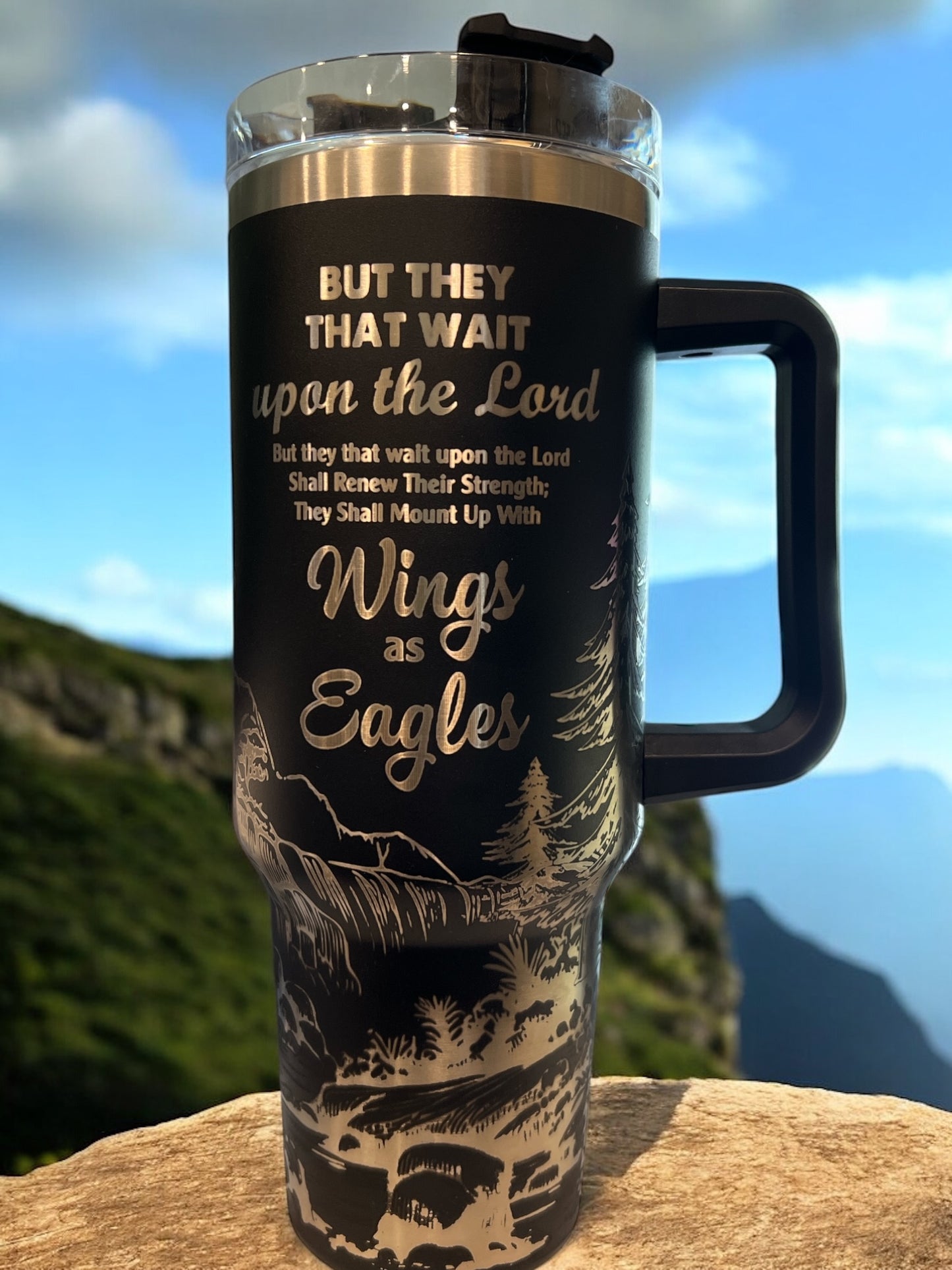 Stainless Steel 40oz Thirst Quencher Travel Cup- But they that wait upon the Lord shall renew their strength