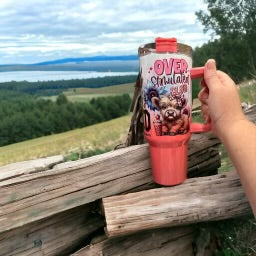 40oz Stanley Style Thirst Quencher Tumblers - ADHD Cow holographic shimmer