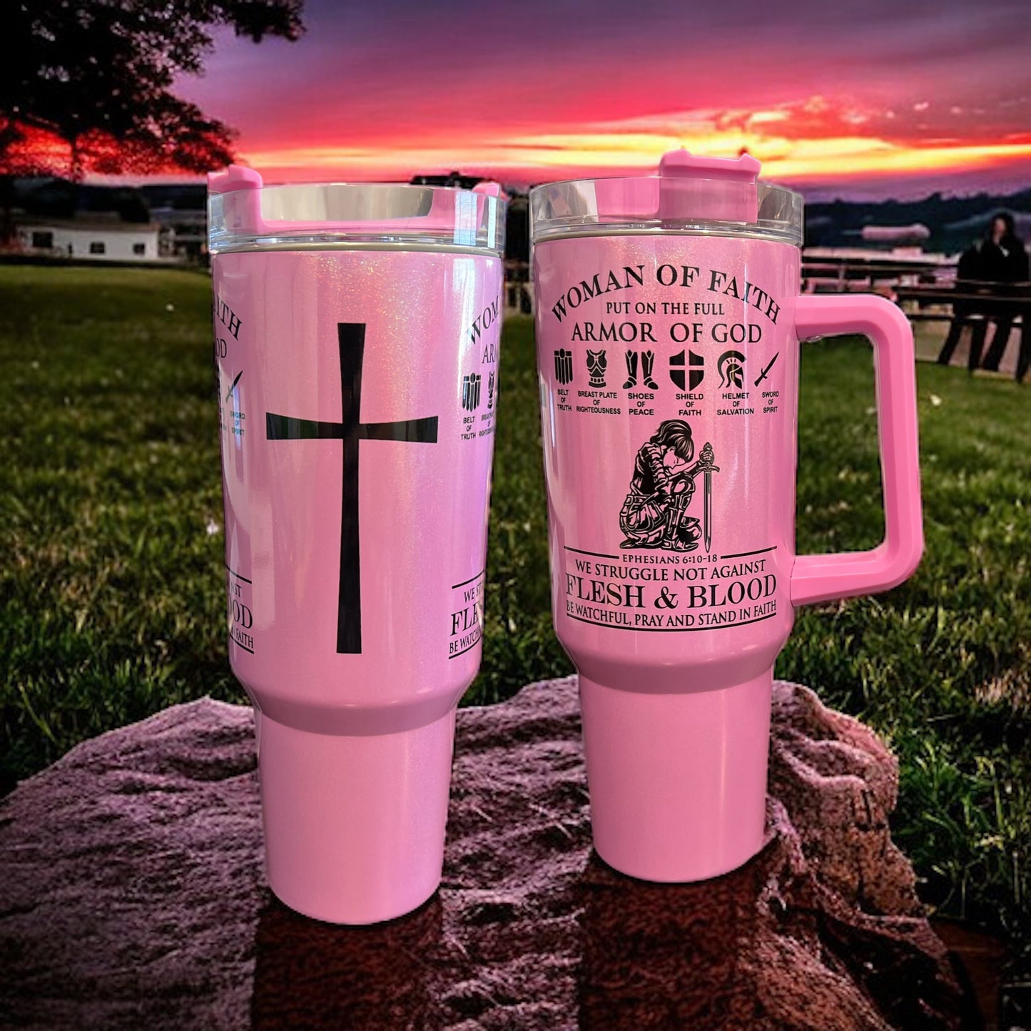 40oz stainless steel Thirst Quencher Tumbler- Women of Faith Holographic Sparkle