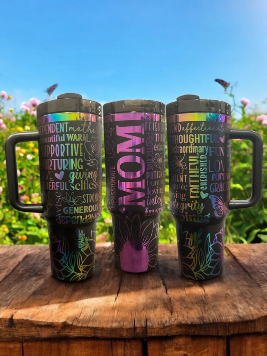 Mom rainbow Engraved- 40oz Stainless Steel Portable Cup with Handle -
