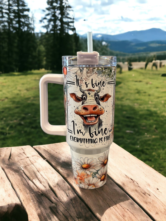 It’s Fine Cute Cow  40oz Stainless Steel 40oz large Thirst Quencher Travel Cups Tumblers Water Bottles