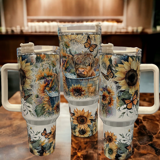 Cow in Tub butterflies 40oz Stainless Steel Travel Thirst Quencher Cups Water Bottles