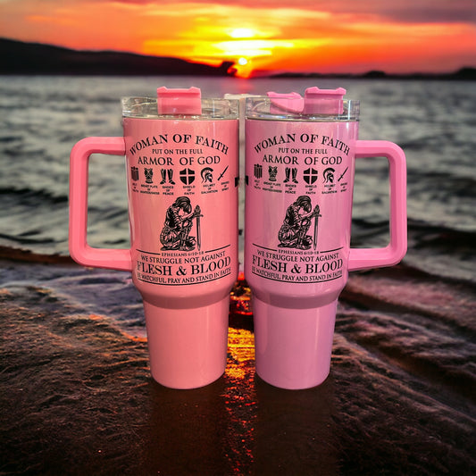 40oz stainless steel Thirst Quencher Tumbler- Women of Faith Holographic Sparkle