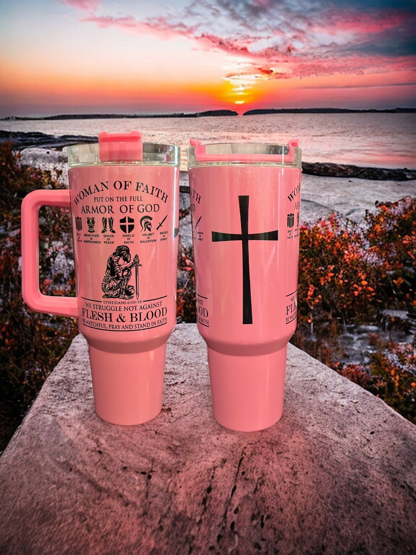 40oz stainless steel Thirst Quencher Tumbler- Women of Faith Holographic Sparkle