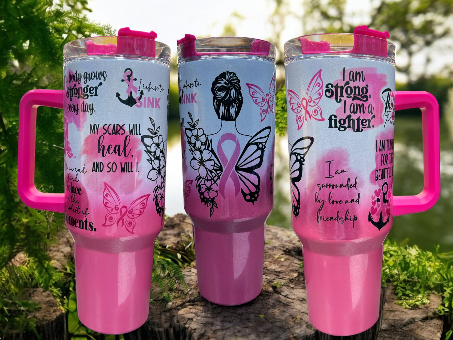 Breast cancer I am Strong 40oz Stainless Steel Thirst Quencher Cup Tumbler