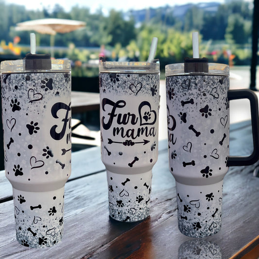 Fur Mama- 40oz Stainless Steel Thirst Quencher Tumbler cup with Handle