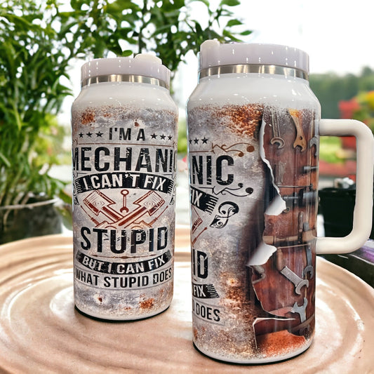 🛠️ 64oz "Mechanic – Can’t Fix Stupid" Stainless Steel Quencher