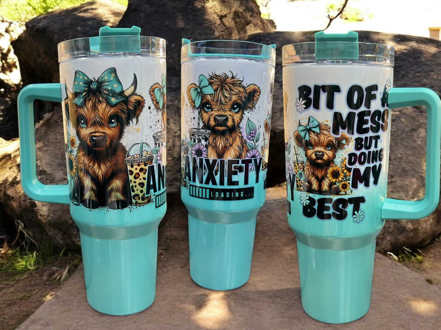 Anxiety Loading Cow Sassy & Bold – 40oz Stainless Steel Thirst Quencher in Teal