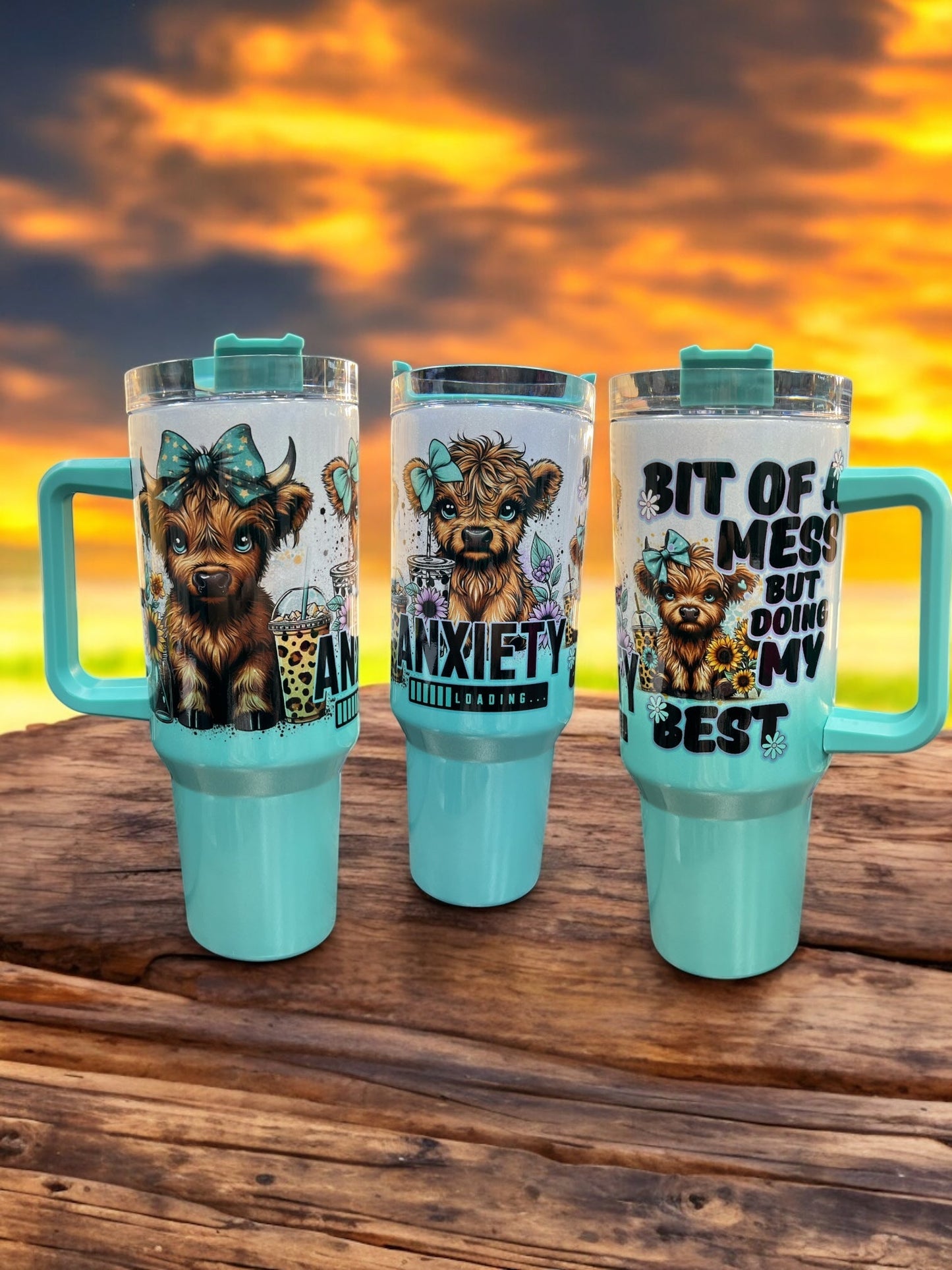 Anxiety Loading Cow Sassy & Bold – 40oz Stainless Steel Thirst Quencher in Teal