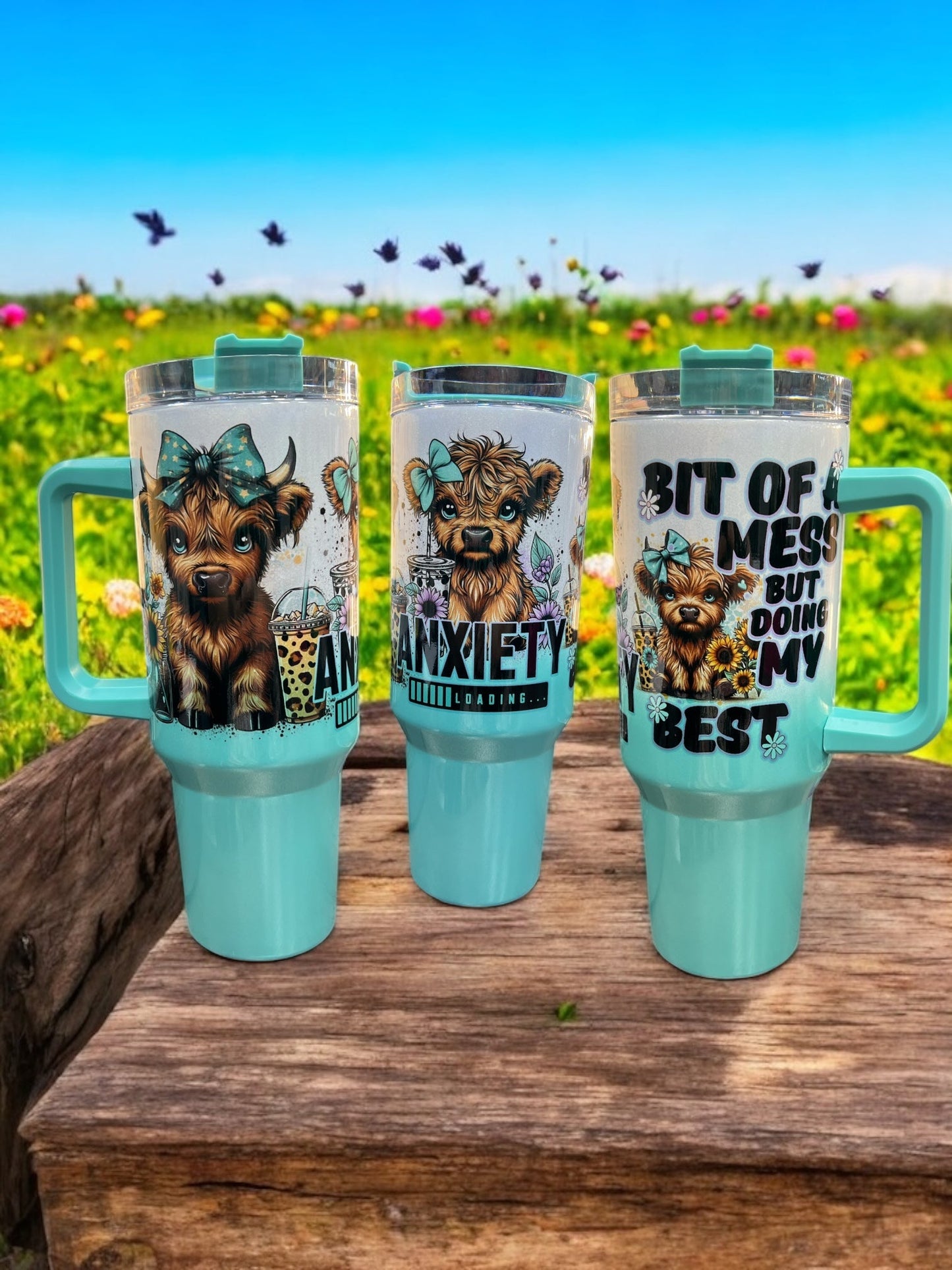 Anxiety Loading Cow Sassy & Bold – 40oz Stainless Steel Thirst Quencher in Teal