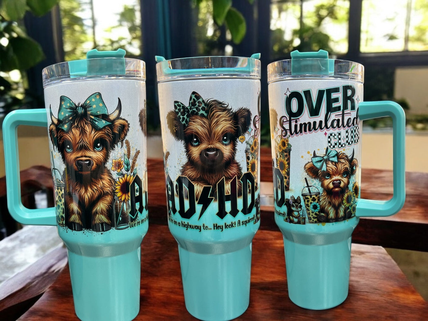 ADHD overstimulated club Cow Sassy & Bold – 40oz Stainless Steel Thirst Quencher in Teal