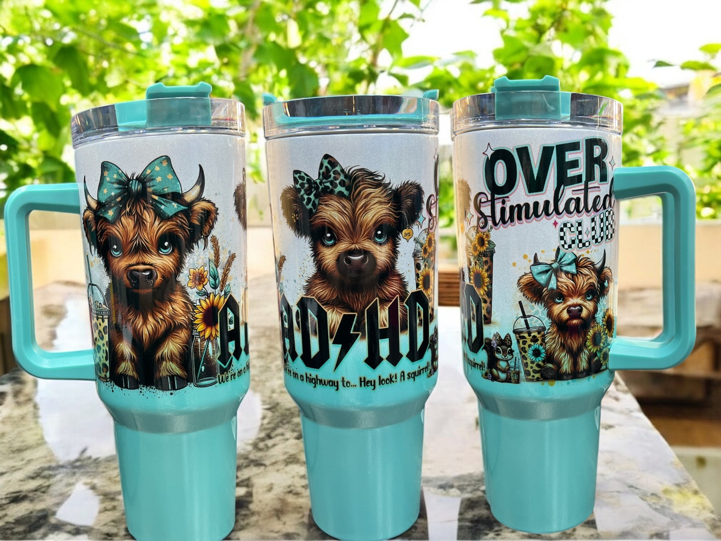 ADHD overstimulated club Cow Sassy & Bold – 40oz Stainless Steel Thirst Quencher in Teal