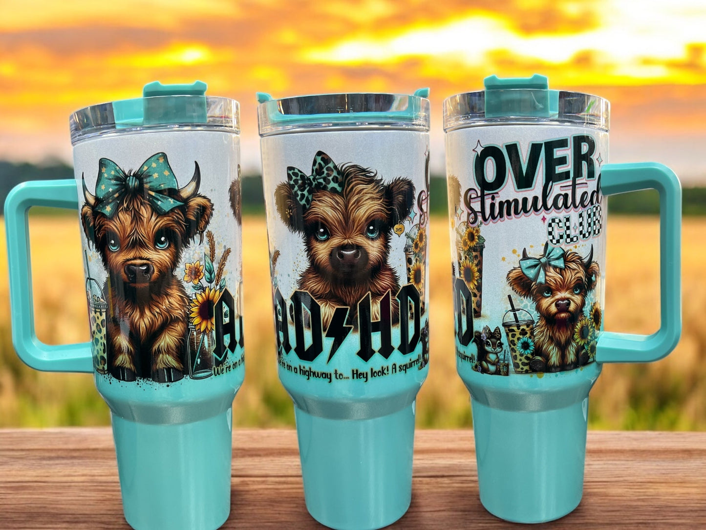 ADHD overstimulated club Cow Sassy & Bold – 40oz Stainless Steel Thirst Quencher in Teal