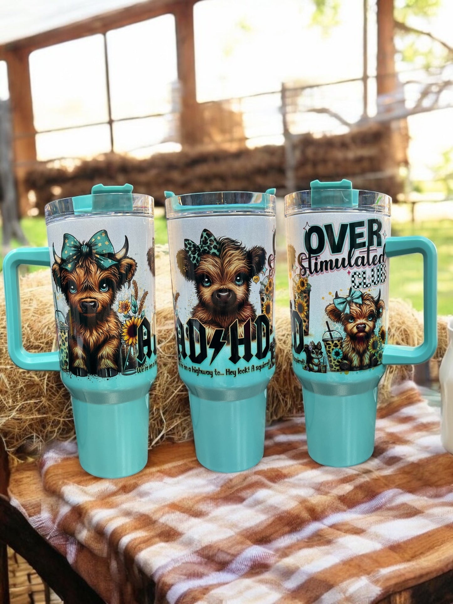 ADHD overstimulated club Cow Sassy & Bold – 40oz Stainless Steel Thirst Quencher in Teal
