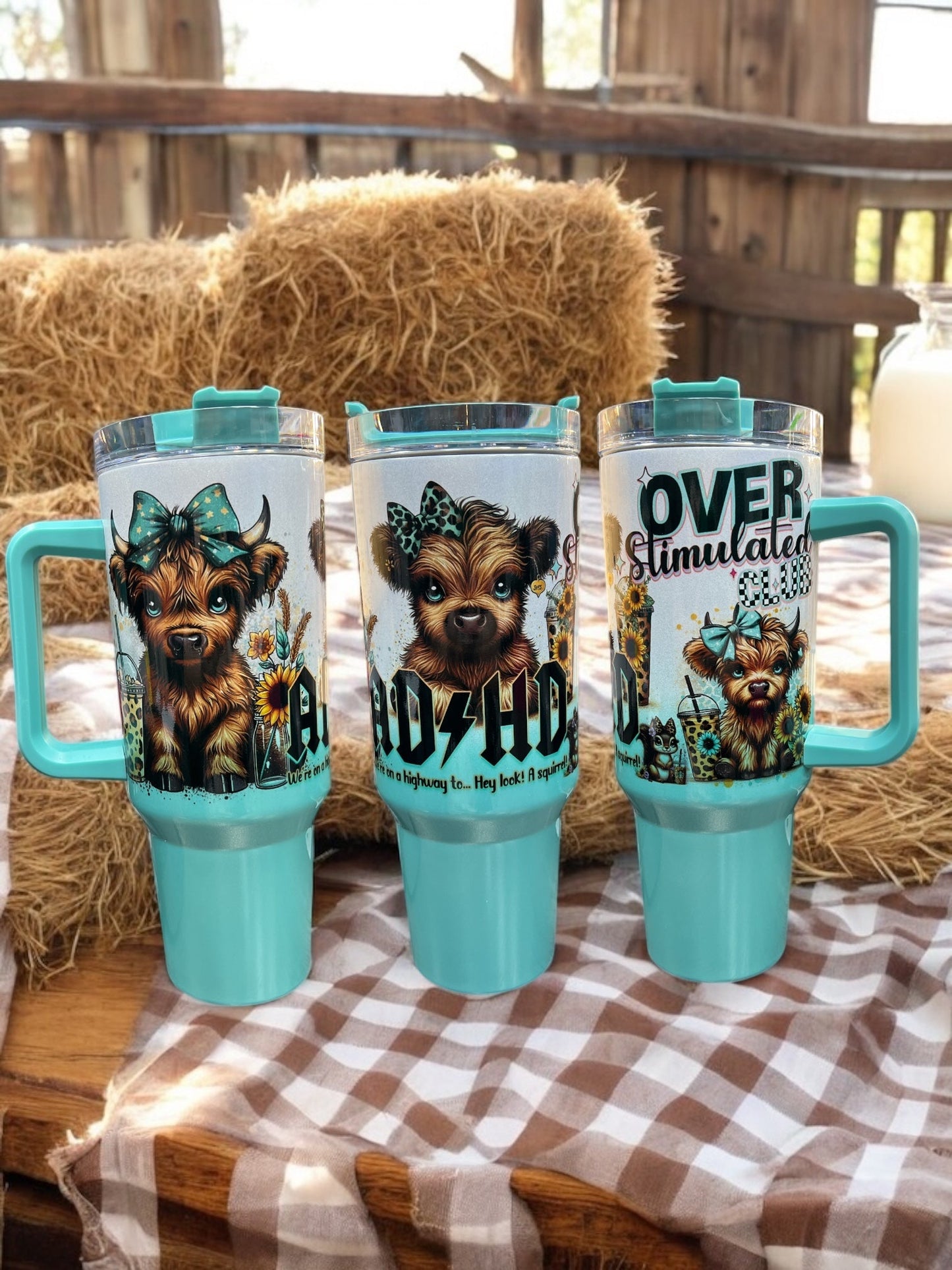 ADHD overstimulated club Cow Sassy & Bold – 40oz Stainless Steel Thirst Quencher in Teal