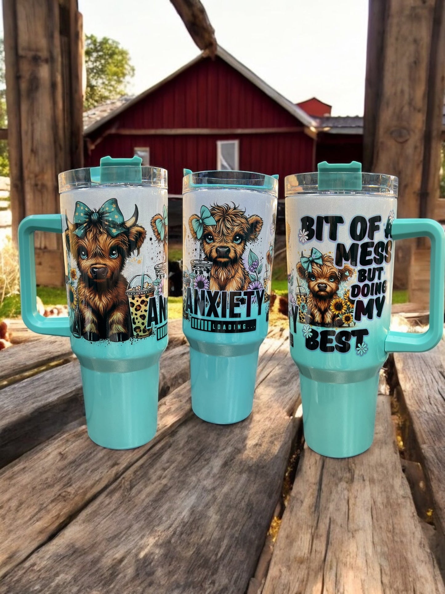 Anxiety Loading Cow Sassy & Bold – 40oz Stainless Steel Thirst Quencher in Teal