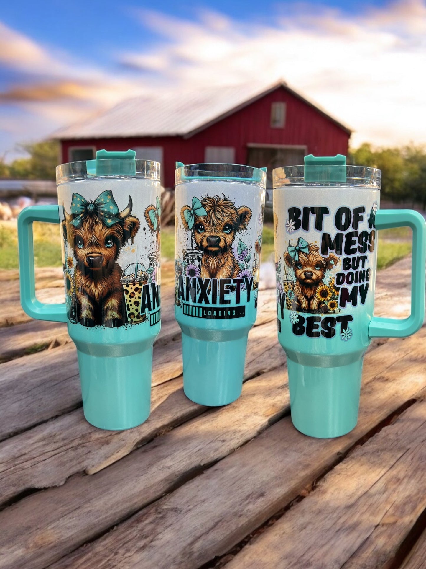 Anxiety Loading Cow Sassy & Bold – 40oz Stainless Steel Thirst Quencher in Teal