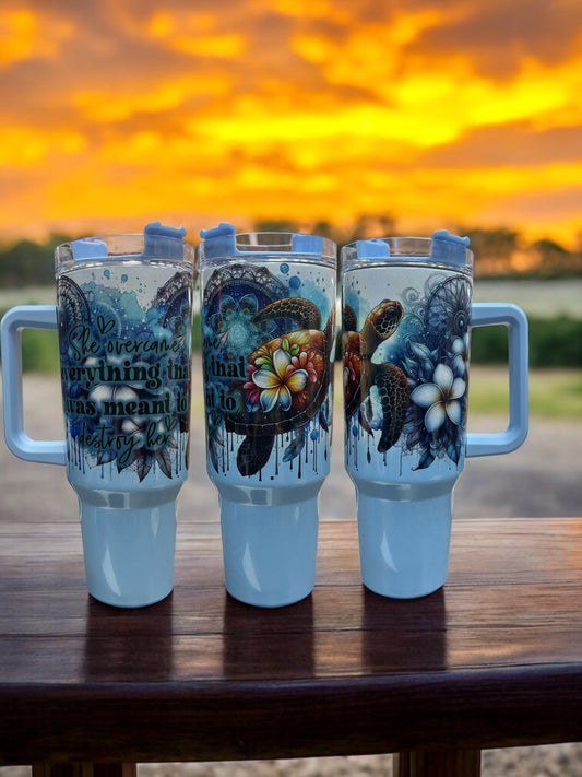 She Overcame Everything That Was Meant to Destroy Her -Turtle, 40oz Stainless Steel Thirst Quencher Travel Cups Tumblers Water Bottles