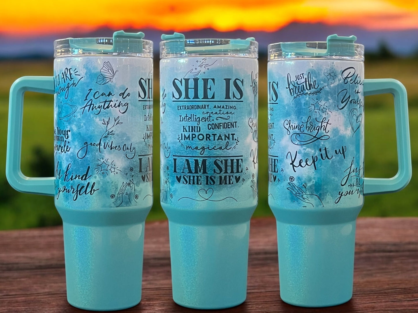 She is - 40oz Stainless Steel Holographic Sparkle Thirst Quencher Travel Cup