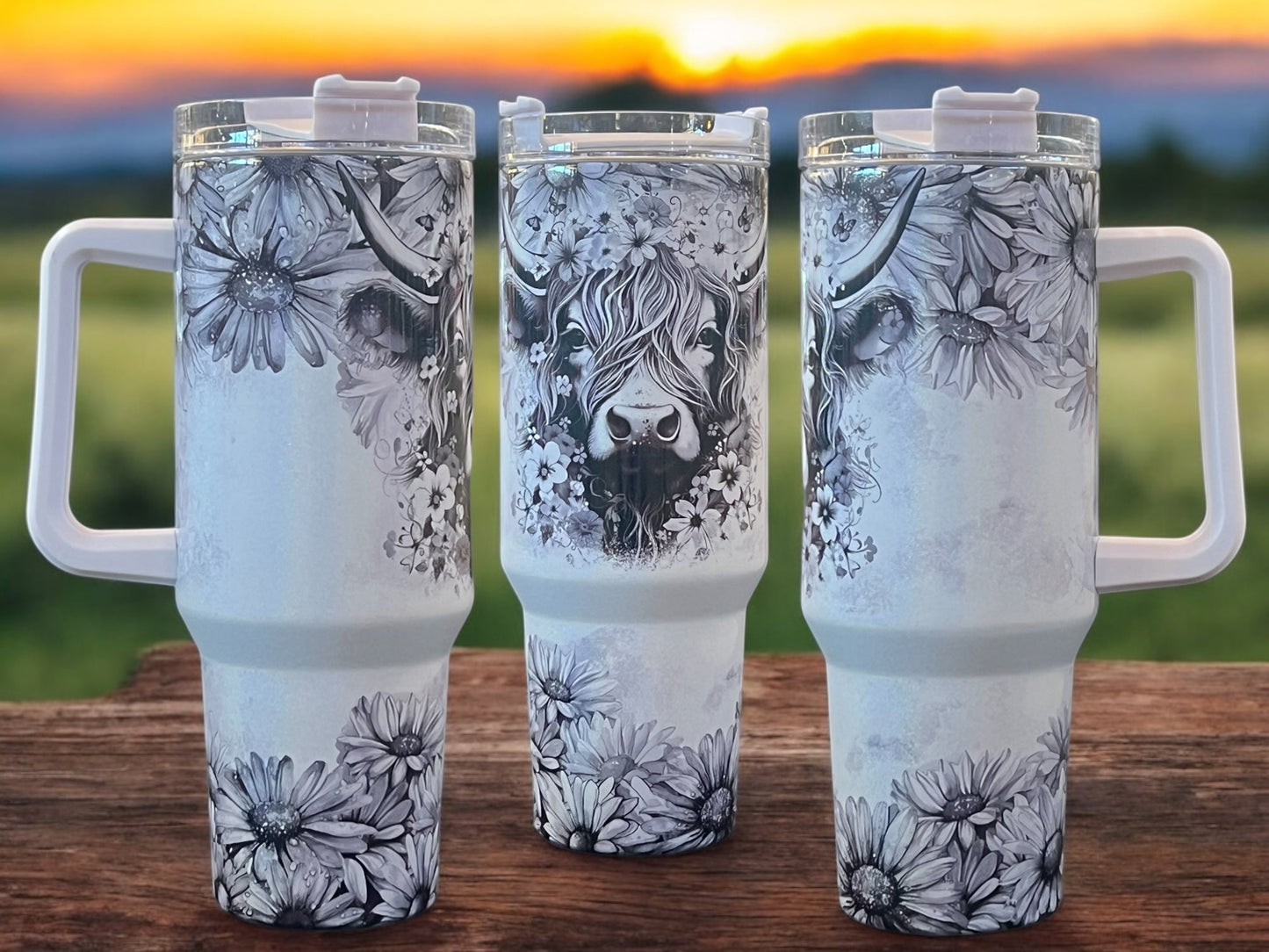 Black & White Cow Holographic Sparkle - 40oz Stainless Steel Thirst Quencher Travel Cup Tumbler