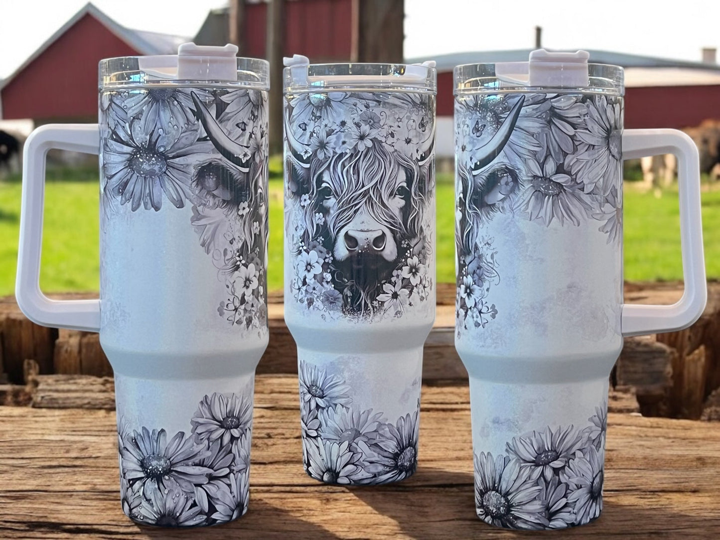 Black & White Cow Holographic Sparkle - 40oz Stainless Steel Thirst Quencher Travel Cup Tumbler