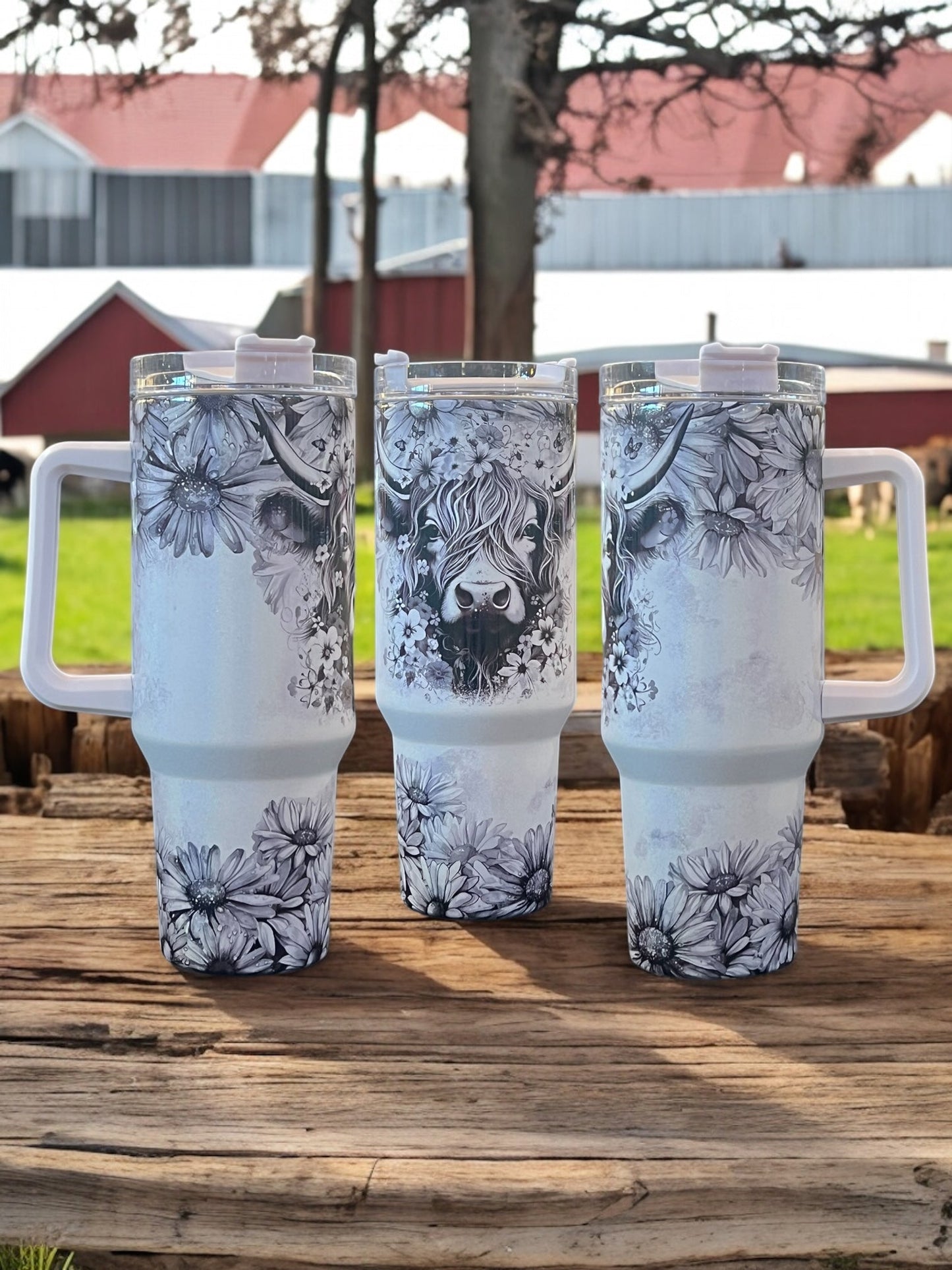 Black & White Cow Holographic Sparkle - 40oz Stainless Steel Thirst Quencher Travel Cup Tumbler