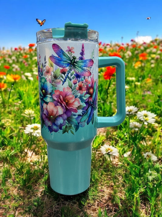 holographic shimmer Dragonflies – 40oz Stainless Steel Thirst Quencher
