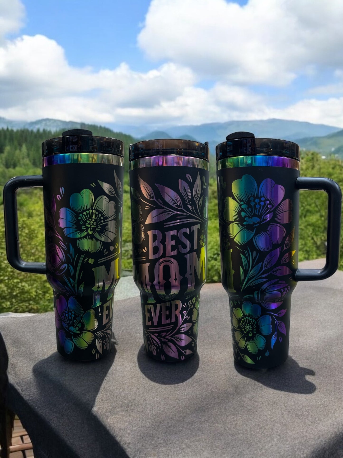 Best mom Ever rainbow Engraved- 40oz Stainless Steel Portable Cup with Handle