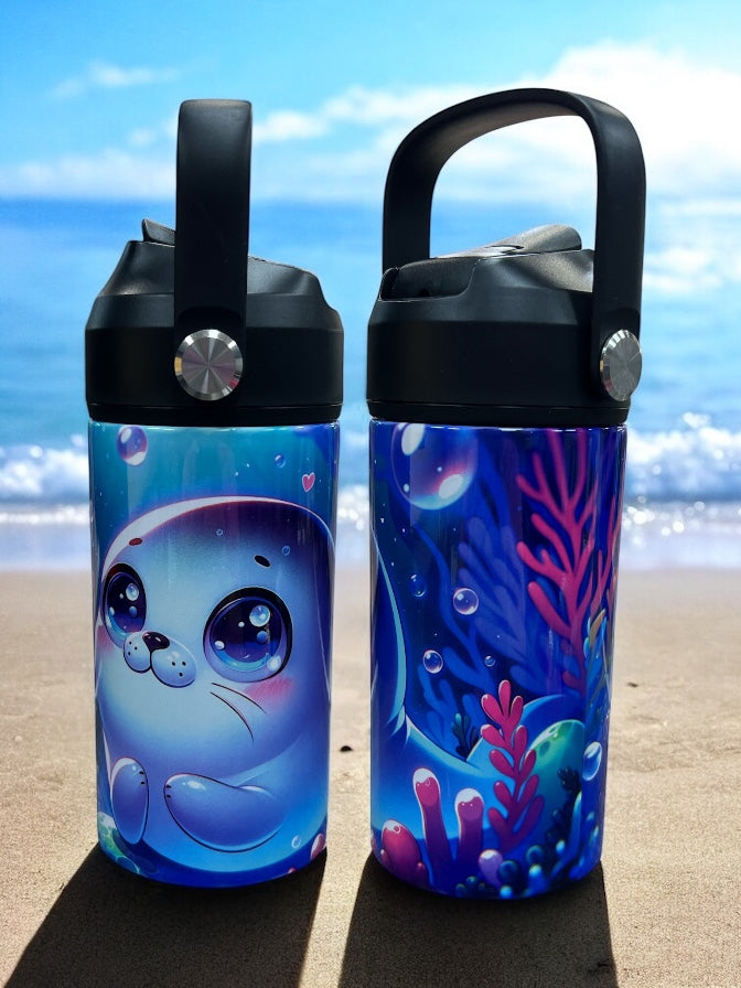 🦭💧 SPLASH INTO HYDRATION! 💧🦭 12oz Stainless Steel Kids Water Bottle – Cute Seal Design