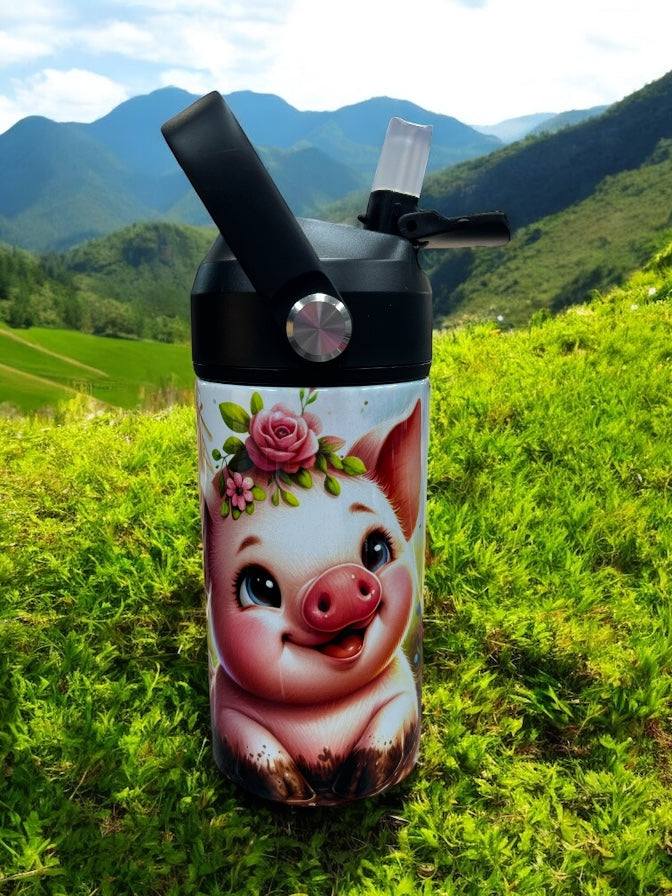 🐷💦 SPLASH, SIP & SQUEAL! 💦🐷 12oz Stainless Steel Kids Water Bottle – Pig in the Mud Design