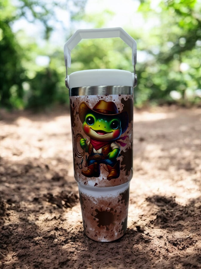 🐸🤠 SIP LIKE A RODEO STAR! 🤠🐸 30oz Stainless Steel Water Bottle – Cowboy Frog Design