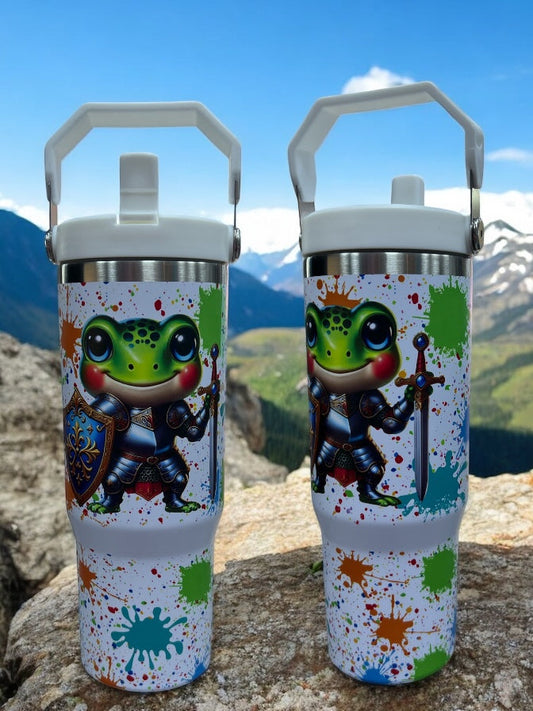 🐸🗡️ FIGHT THIRST LIKE A HERO! 🛡️🐸 30oz Stainless Steel Water Bottle – Frog with Sword & Armor Design