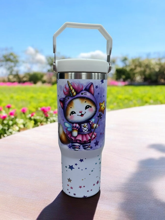 🩰🦄🐱 TWIRL, SIP & SHINE! 🐱🦄🩰 30oz Stainless Steel Water Bottle – Ballerina Unicorn Cat Design
