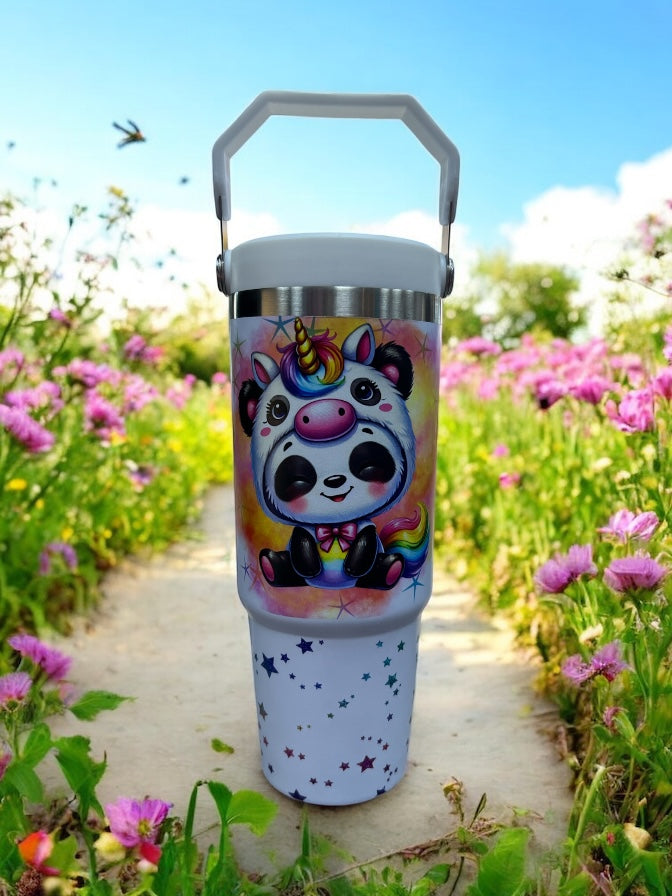 🦄🐼 SIP, SMILE & SPARKLE! 🐼🦄 30oz Stainless Steel Water Bottle – Fun Unicorn Panda Design