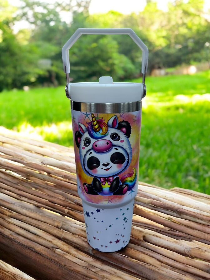 🦄🐼 SIP, SMILE & SPARKLE! 🐼🦄 30oz Stainless Steel Water Bottle – Fun Unicorn Panda Design