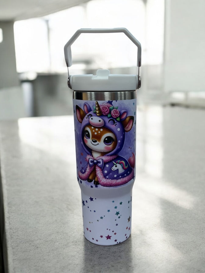 🦄🦌 GRACEFUL. MAGICAL. ONE-OF-A-KIND. 🦌🦄 30oz Stainless Steel Water Bottle – Enchanted Unicorn Deer Design