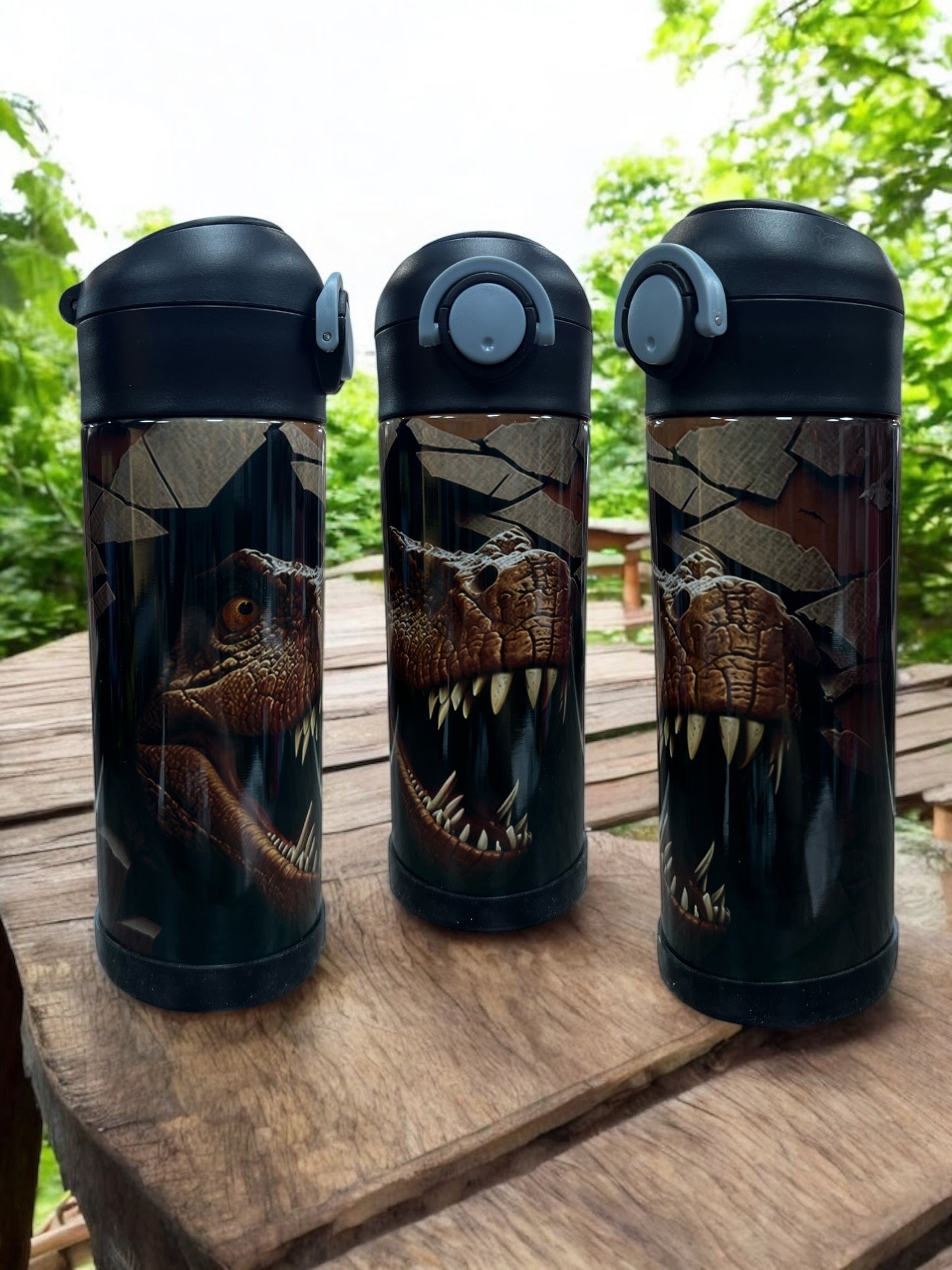 12oz kids Stainless steel water bottles - Dinosaurs in hole in wall