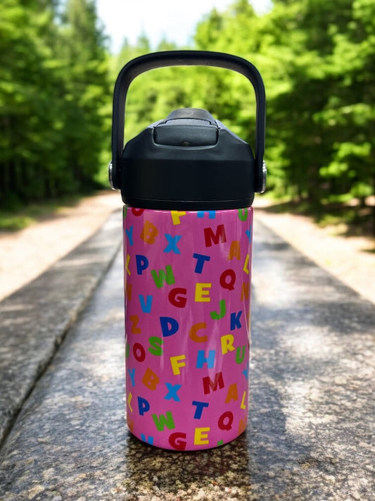 12oz kids Stainless steel water bottles - Pink Alphabet
