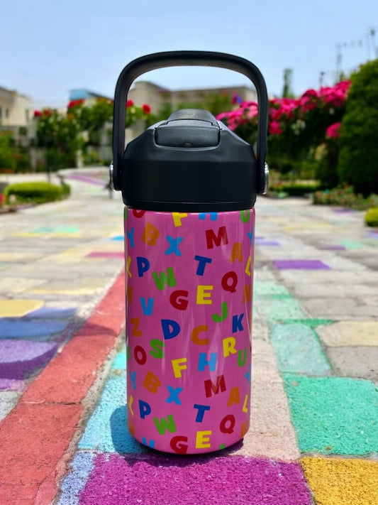 12oz kids Stainless steel water bottles - Pink Alphabet