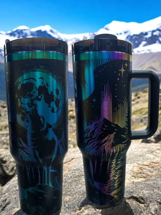 Rainbow Engraved wolf 40oz Stainless Steel Thirst Quencher Travel Cup Tumblers
