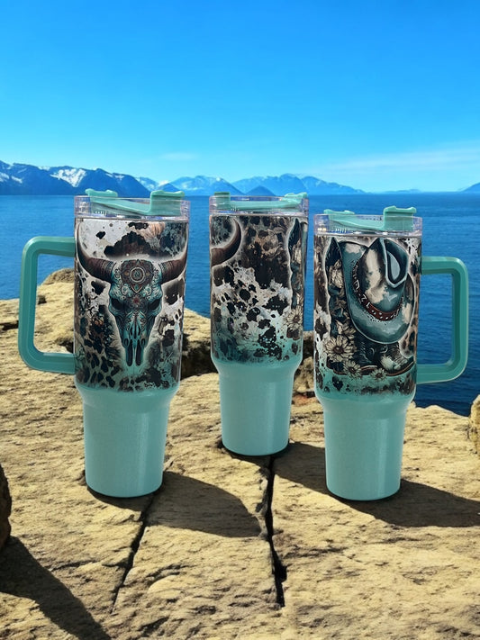 Teal holographic sparkle, 40oz Stainless Steel Thirst Quencher Cup Tumbler