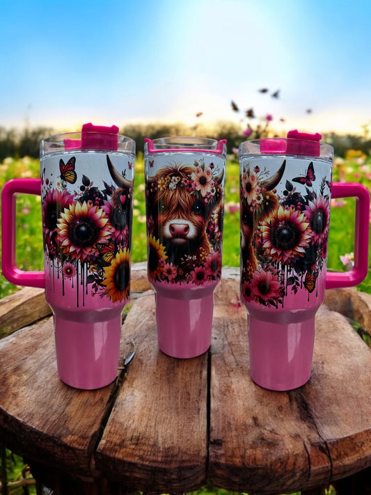 Cow Pink holographic sparkle, 40oz Stainless Steel Thirst Quencher Cup Tumbler